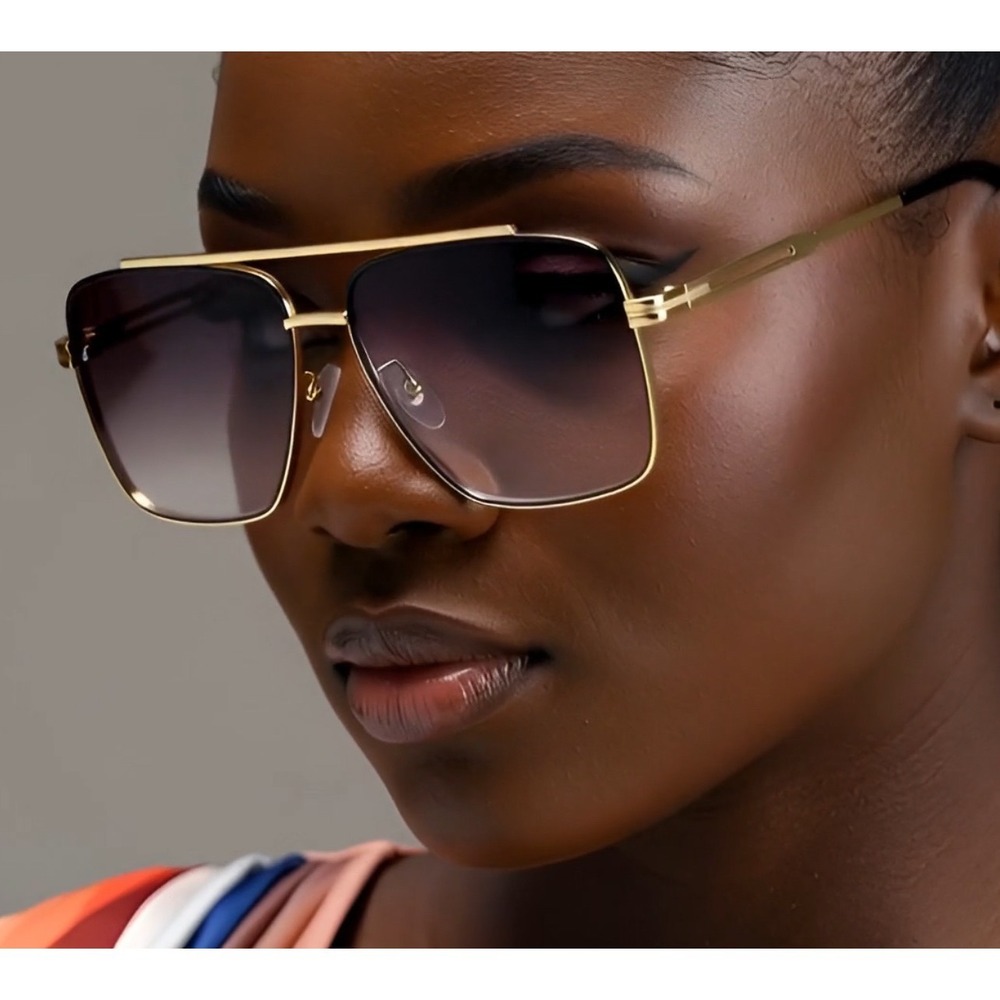 Gold‎ Square Aviator Sunglasses Gradient Brown Lenses Women Luxury Style Female
